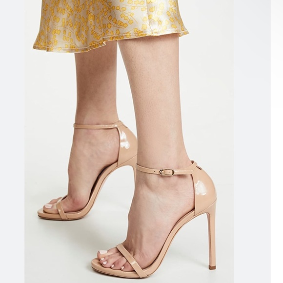 Stuart Weitzman Nudistcurve Patent adobe Nude color Ankle strap sandal size 7.5 - Picture 1 of 16